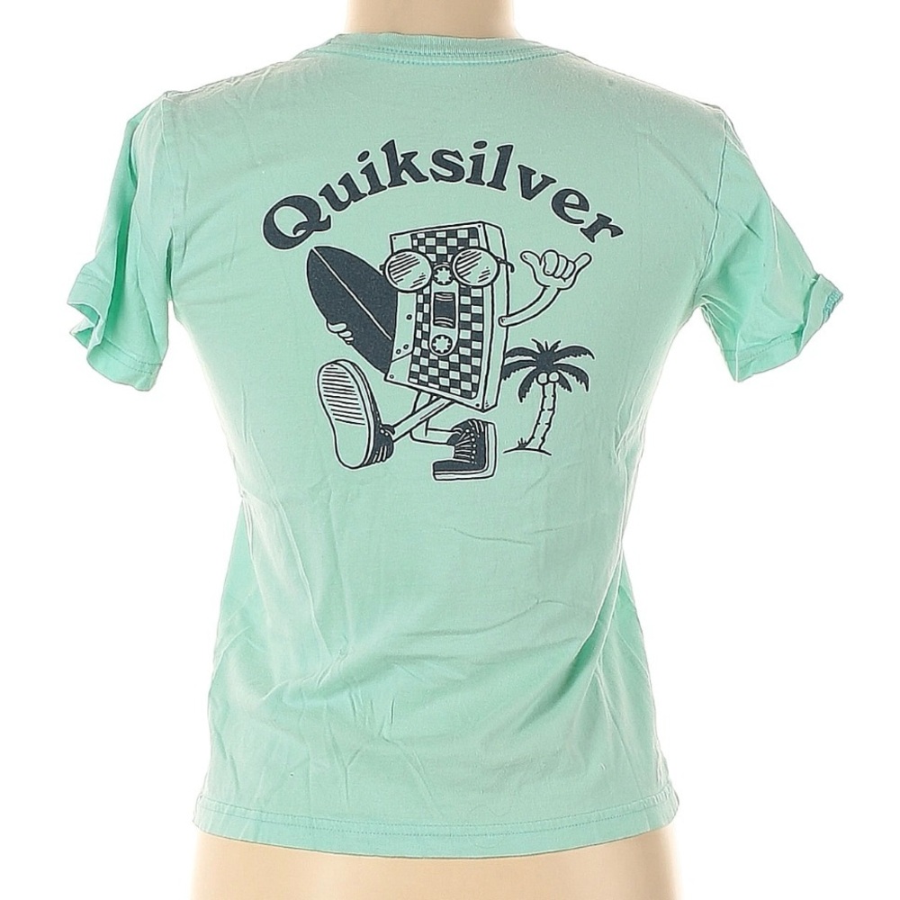 Retro Quiksilver Crewneck Short Sleeve Mint Green Cassette Tape Graphic T-Shirt